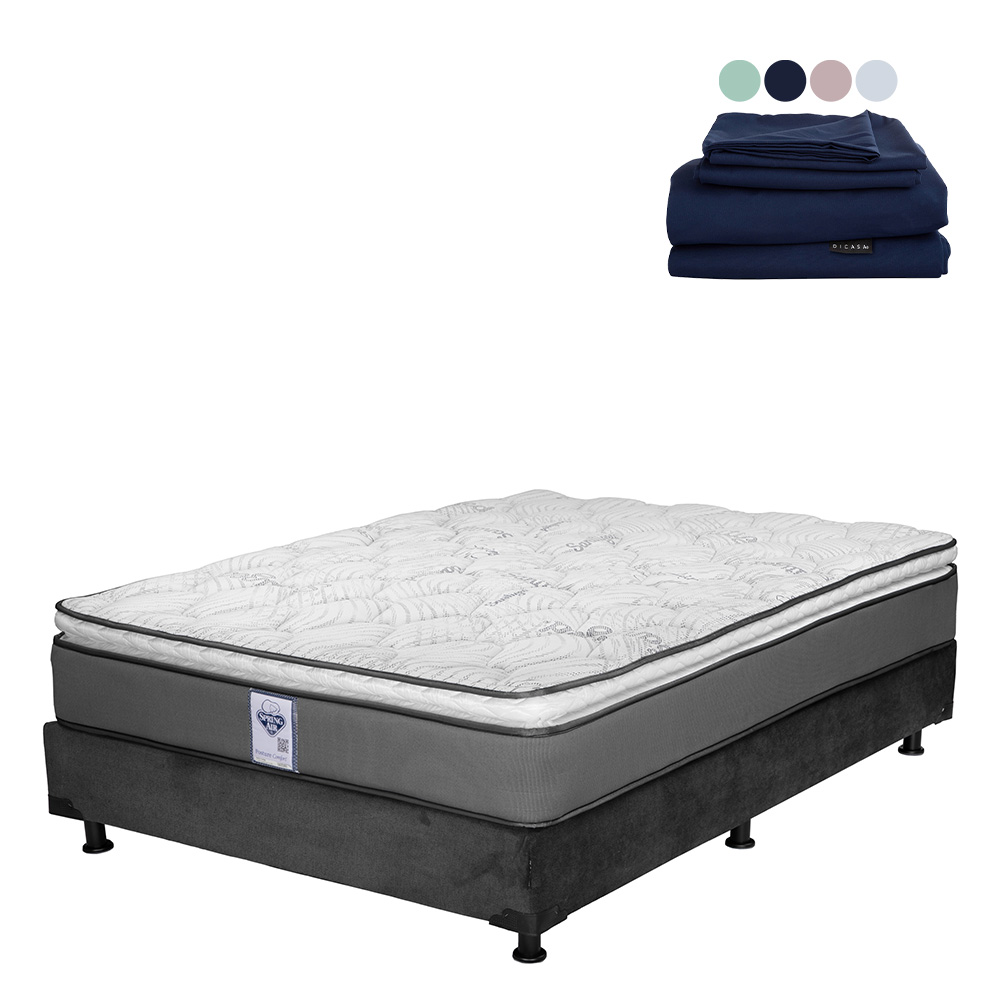 Foto 1 | Colchón Spring Air Prestige Queen Size + Box Dicasa Gris Garbón + Juego De Sábanas Softy