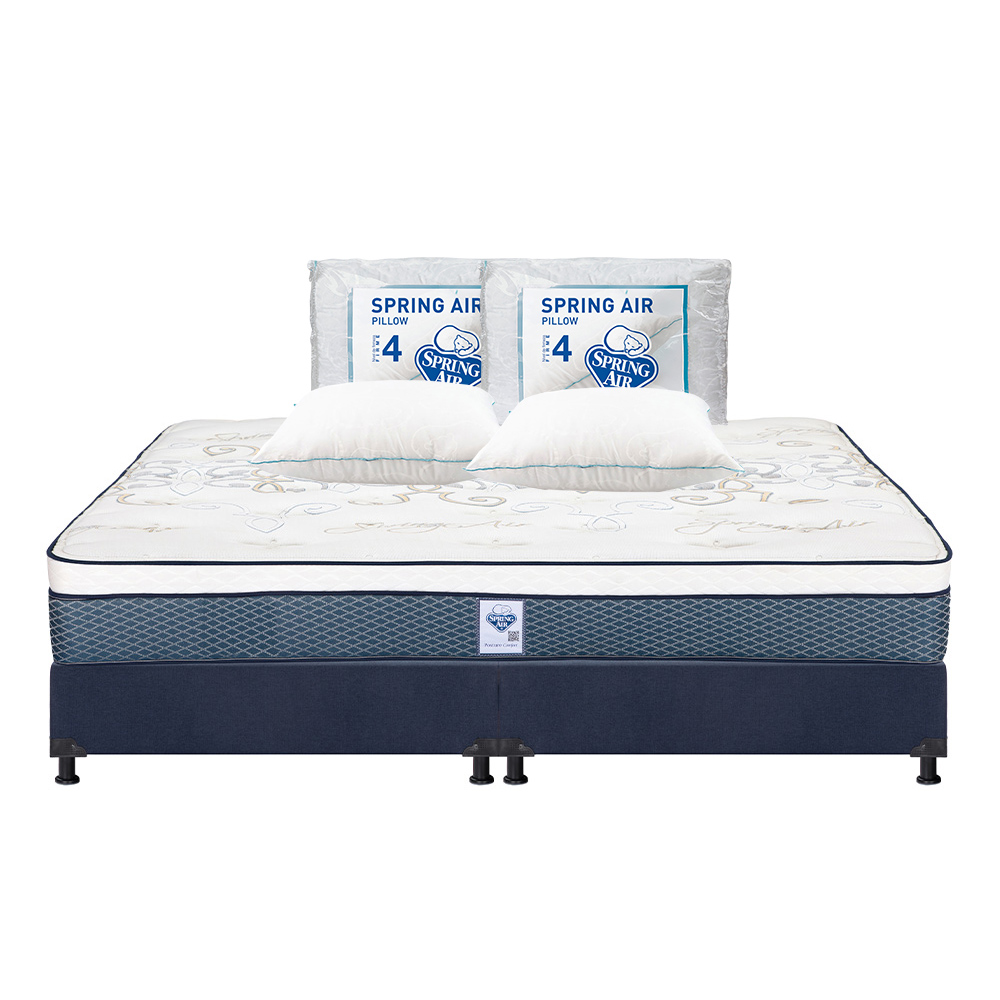 Colchón Spring Air Cantabria Color Azul King Size + Box Dicasa Azul + 2 Almohadas Osos