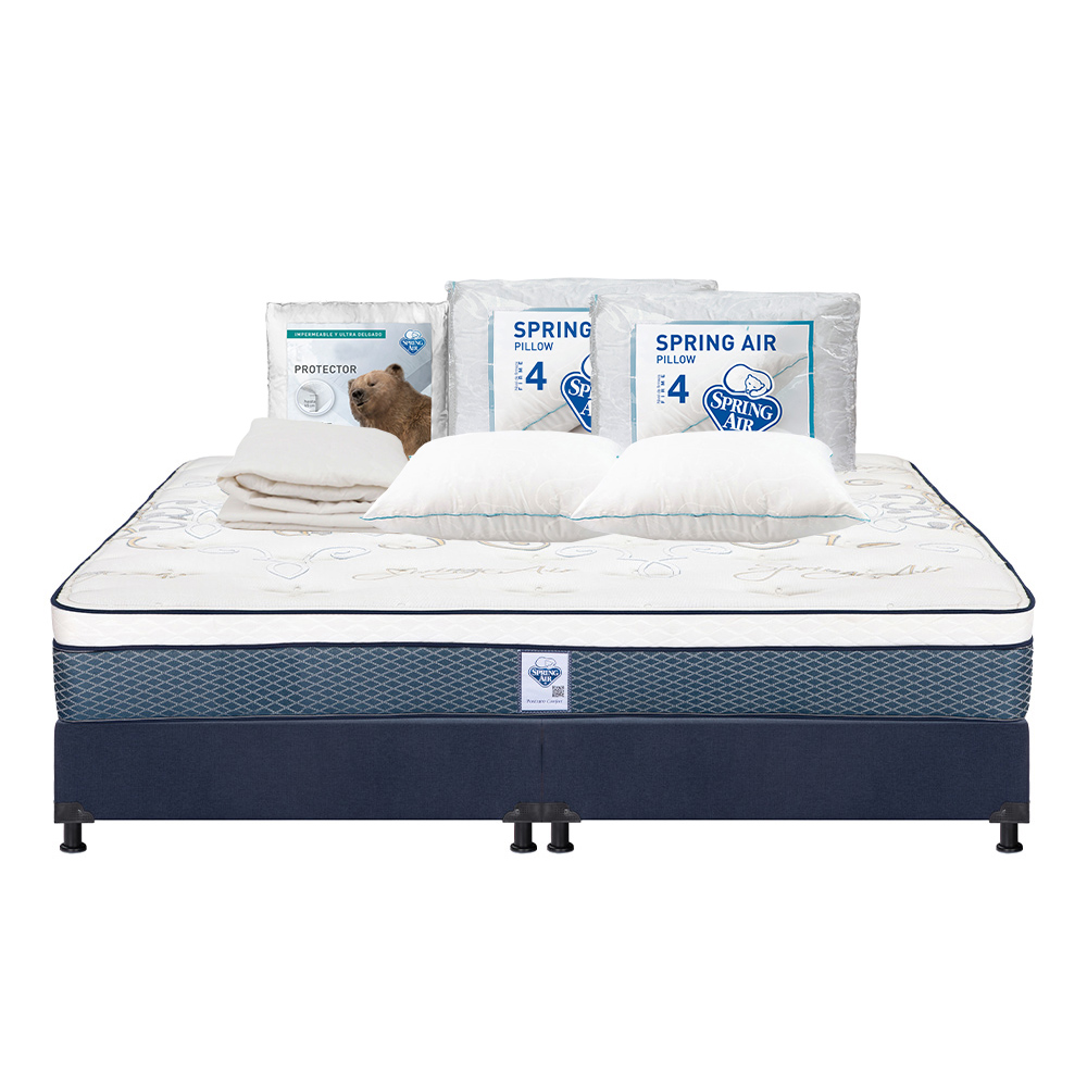 Foto 1 | Colchón Spring Air Cantabria King Size Azul + Box Dicasa Azul + 2 Almohadas Osos + Protector Ultra