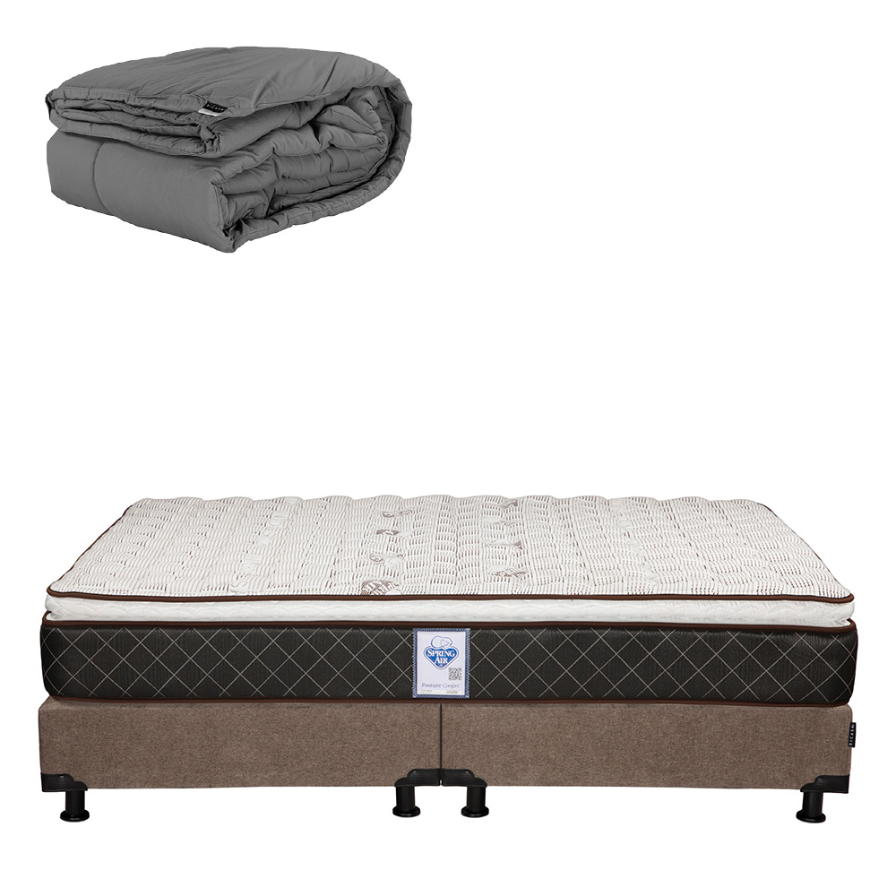 Colchón Spring Air Minesota King Size + Box Dicasa Café + Edredón Homy