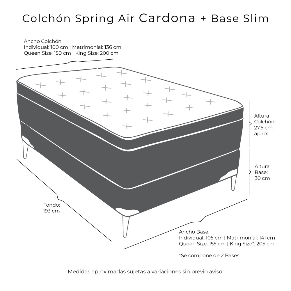 Foto 5 | Colchón Spring Air Cardona Slim Color Gris Carbon Queen Size + Base Cama Slim