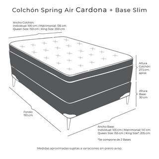 Foto 5 | Colchón Spring Air Cardona Slim Color Gris Carbon Queen Size + Base Cama Slim