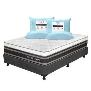 Foto 1 | Colchón Restonic Ergosum Color Negro Queen Size + Box Dicasa Gris + 2 Almohadas Trinity