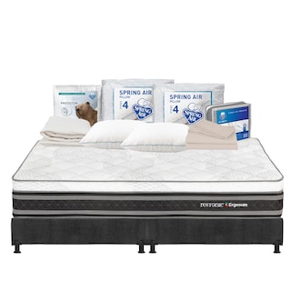Foto 1 | Colchón Restonic Ergosum Negro King Size + Box Gris + 2 Almohadas Osos + Protector Ultra + Sábanas Basic