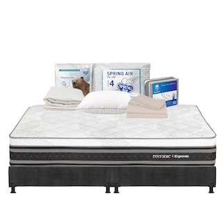 Foto 1 | Colchón Restonic Ergosum Negro King Size + Box Gris + Almohada Osos + Protector Ultra + Sábanas Basic