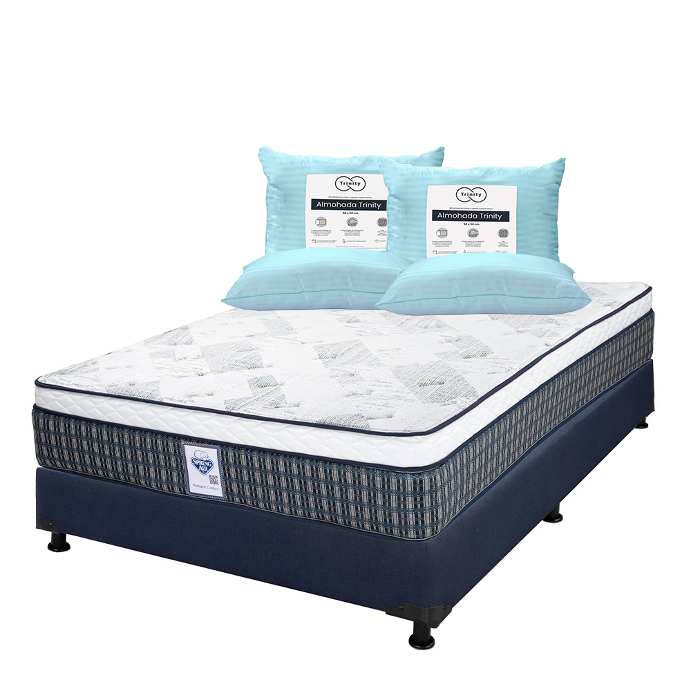 Foto 1 | Colchón Spring Air Cardona Color Azul Queen Size + Box Dicasa Azul + 2 Almohadas Trinity