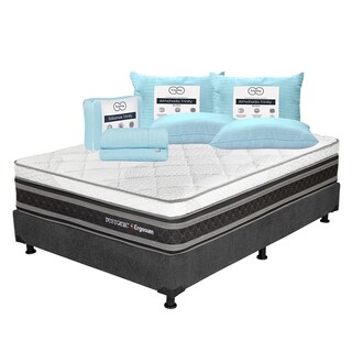 Foto 1 | Colchón Restonic Ergosum Color Negro Queen Size + Box Dicasa Gris + 2 Almohadas Trinity + Sábanas Trinity