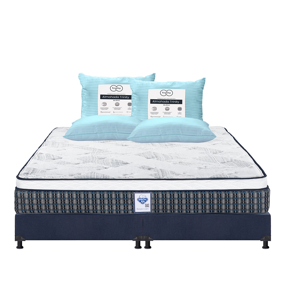 Foto 1 | Colchón Spring Air Cardona Color Azul King Size + Box Dicasa Azul + 2 Almohadas Trinity