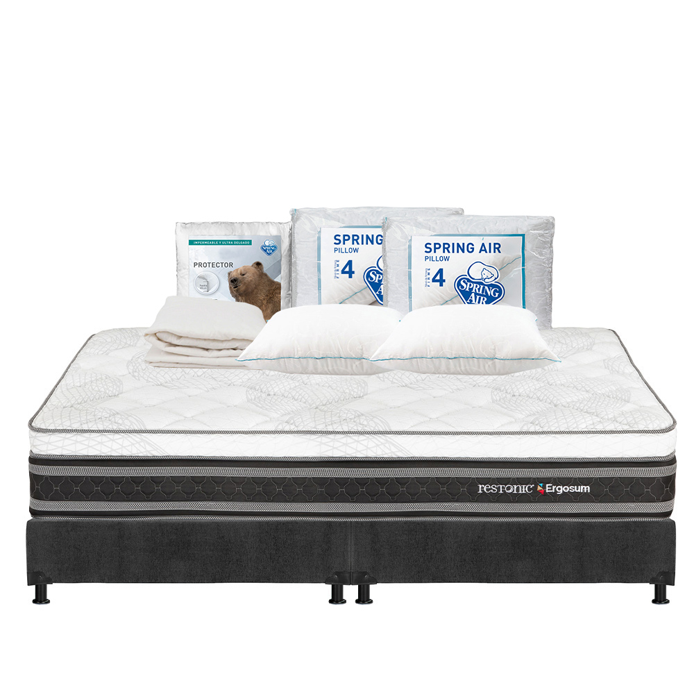 Foto 1 | Colchón Restonic Ergosum King Size + Box Dicasa Gris + 2 Almohadas Osos + Protector Ultra