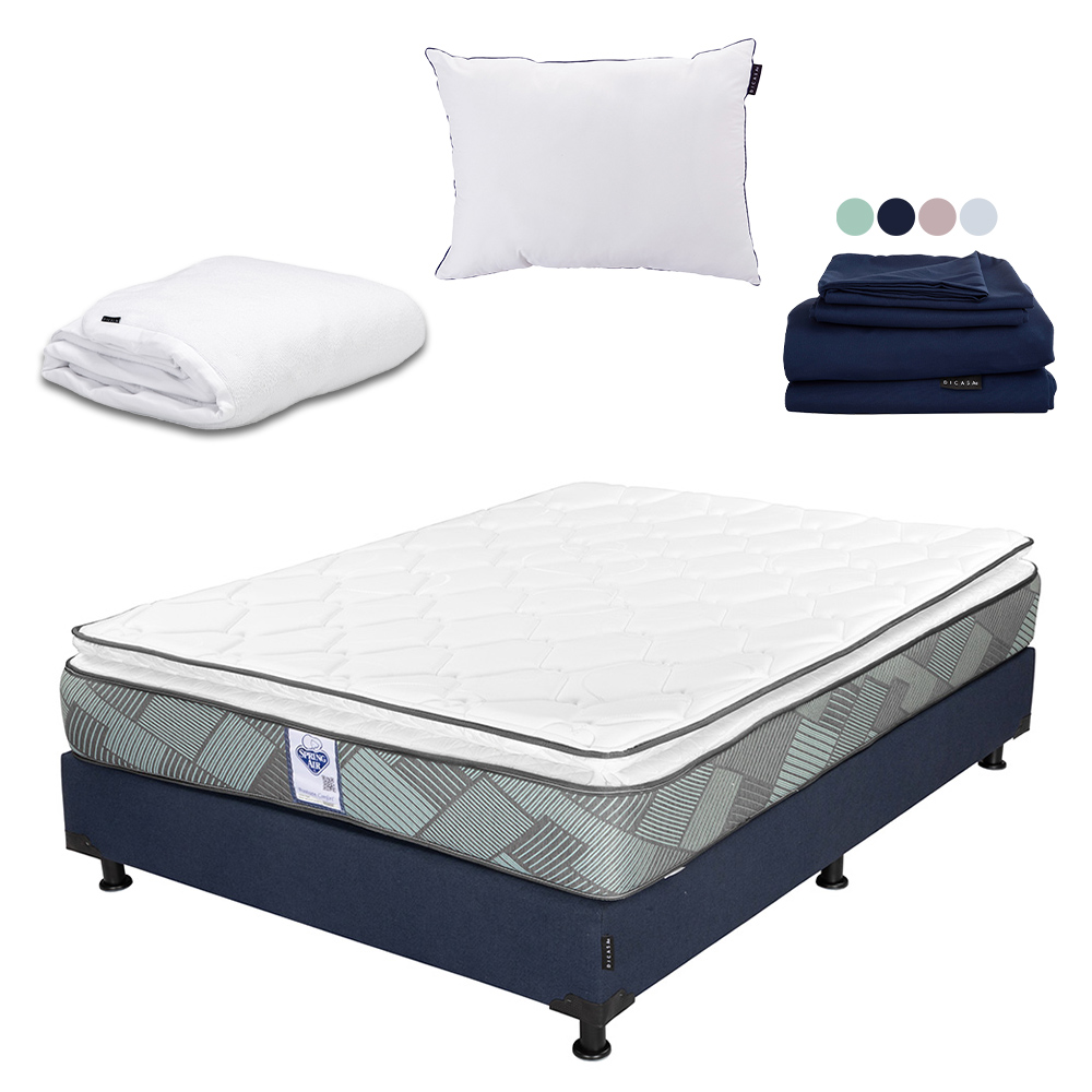 Foto 1 | Colchón Spring Air Baggio Box Color Azul Matrimonial + Box + Almohada One + Protector Cloud
