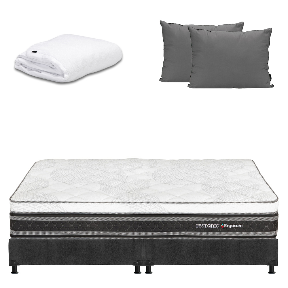 Foto 1 | Colchón Restonic Ergosum Box Color Gris Carbon King Size + Box + Almohada 2pack + Protector Cloud