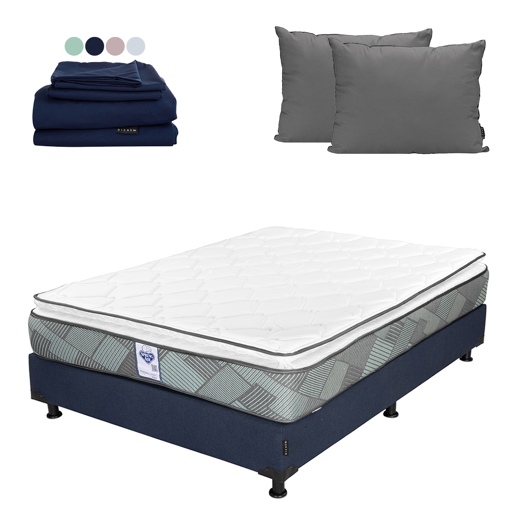 Foto 1 | Colchón Spring Air Baggio Box Color Azul Matrimonial + Box + Almohada 2pack + Sábanas Softy
