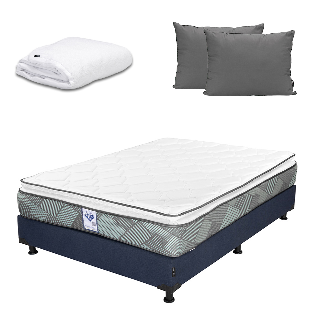 Foto 1 | Colchón Spring Air Baggio Box Color Azul Matrimonial + Box + Almohada 2pack + Protector Cloud