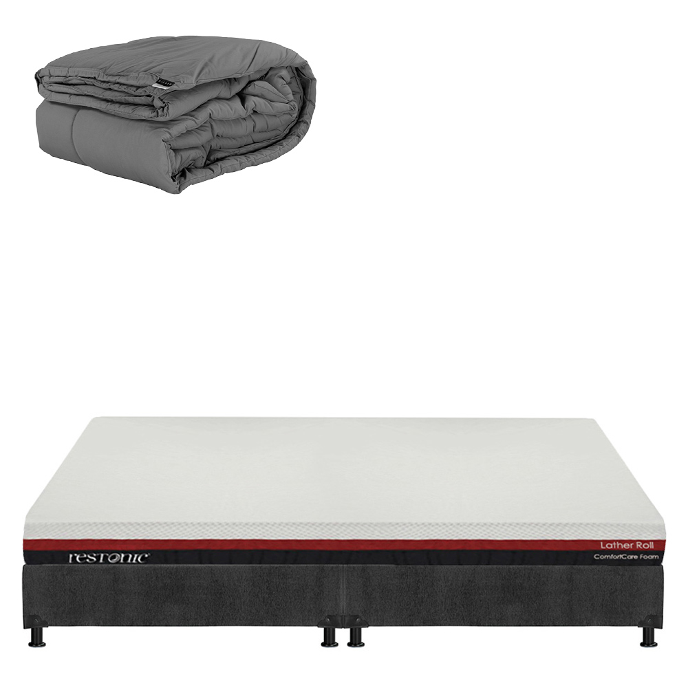 Colchón Restonic Roll Box Color Gris Carbon King Size + Box + Edredón Homy
