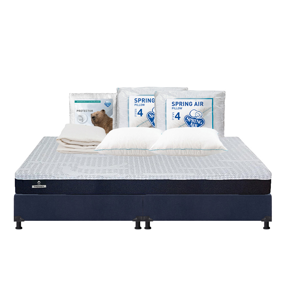 Foto 1 | Colchón Spring Air Therapy Color Azul King Size + Box Dicasa Azul + 2 Almohadas Osos + Protector Ultra