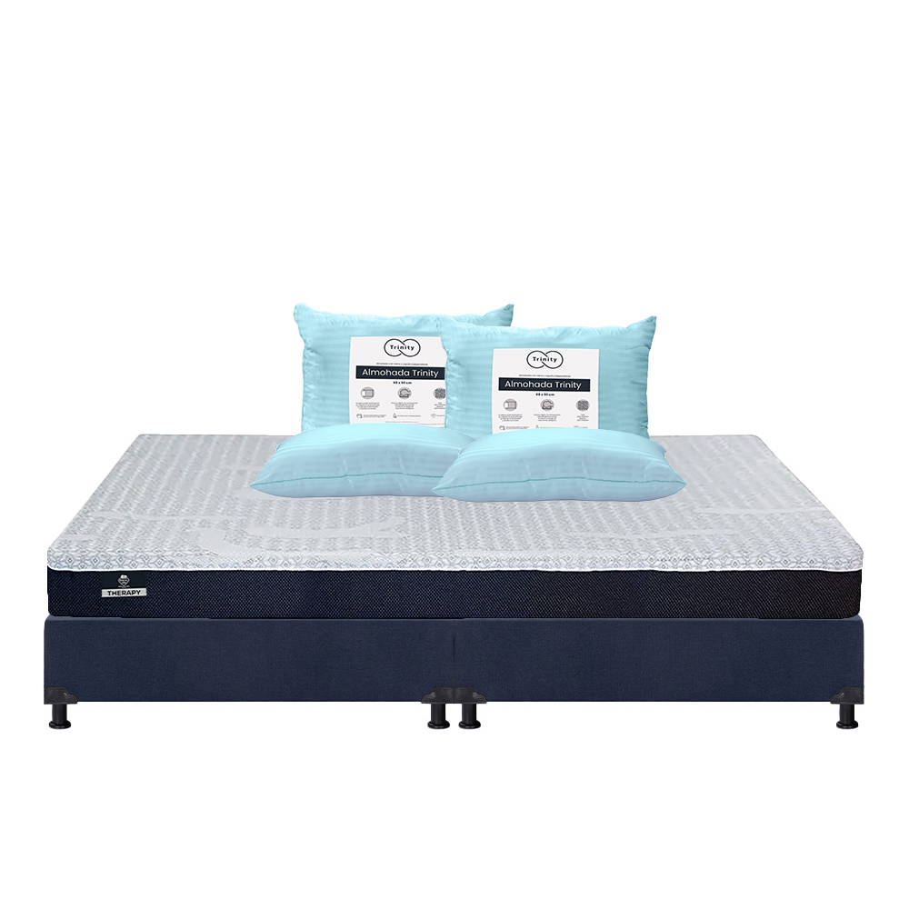 Foto 1 | Colchón Spring Air Therapy Color Azul King Size + Box Dicasa Azul + 2 Almohadas Trinity