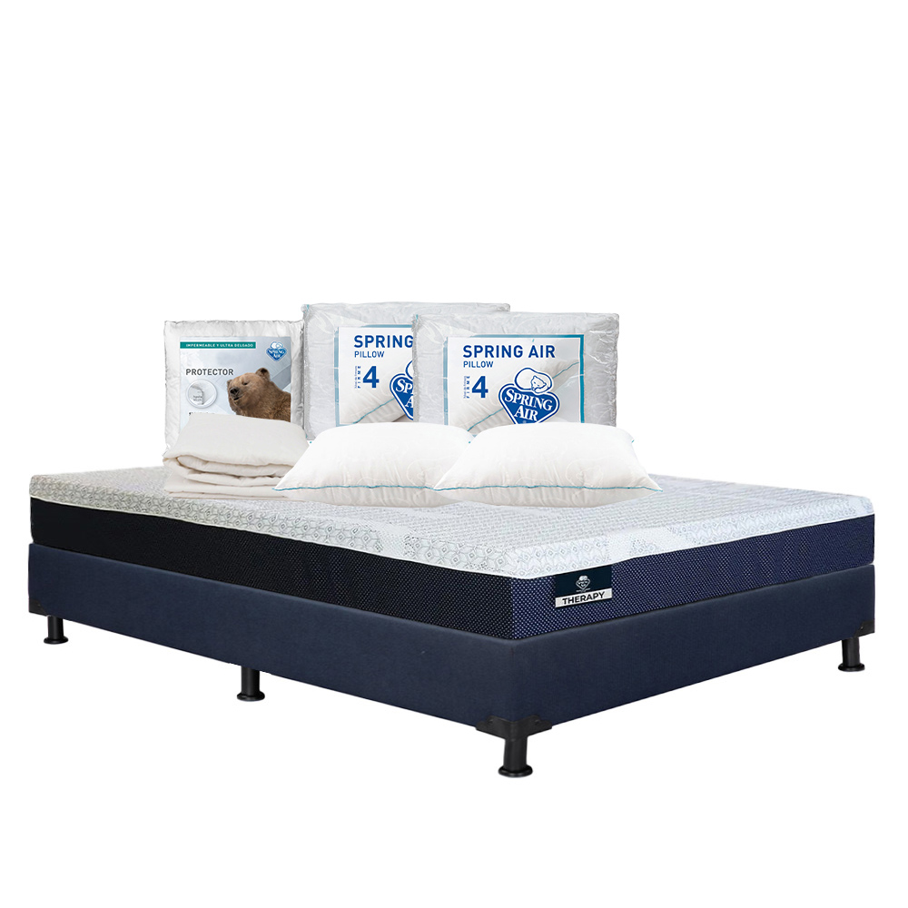Foto 1 | Colchón Spring Air Therapy Color Azul Queen Size + Box Dicasa Azul + 2 Almohadas Osos + Protector Ultra