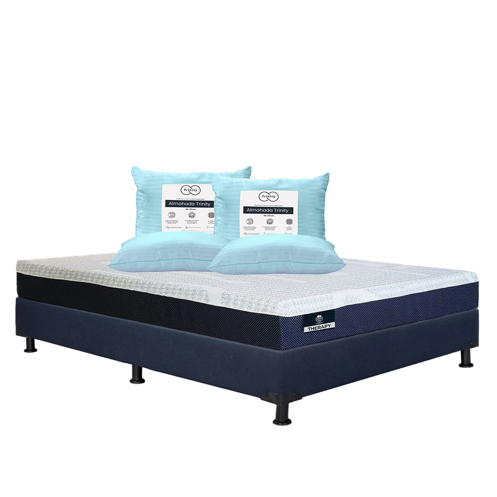 Foto 1 | Colchón Spring Air Therapy Color Azul Matrimonial +box Dicasa Azul + 2 Almohadas Trinity