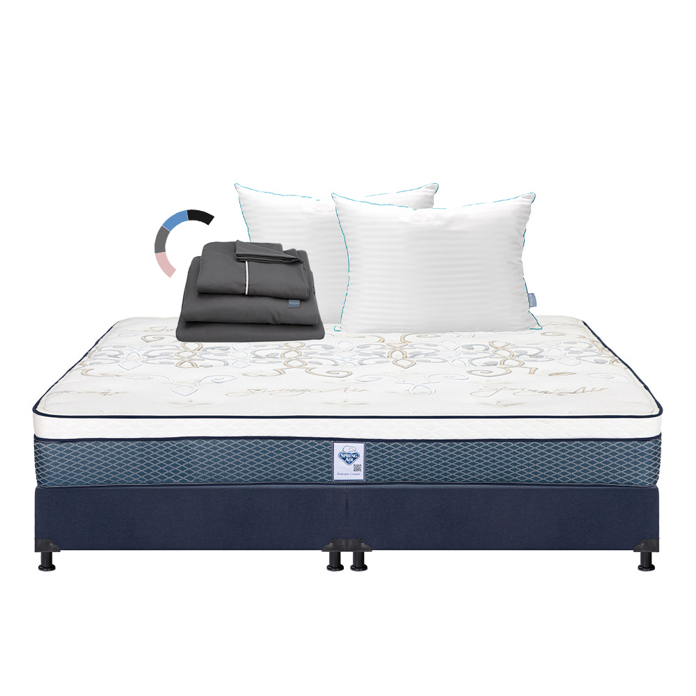 Colchón Dicasa Cantabria Color Azul King Size + Box + Almohada Royal Twin + Sábanas Royal