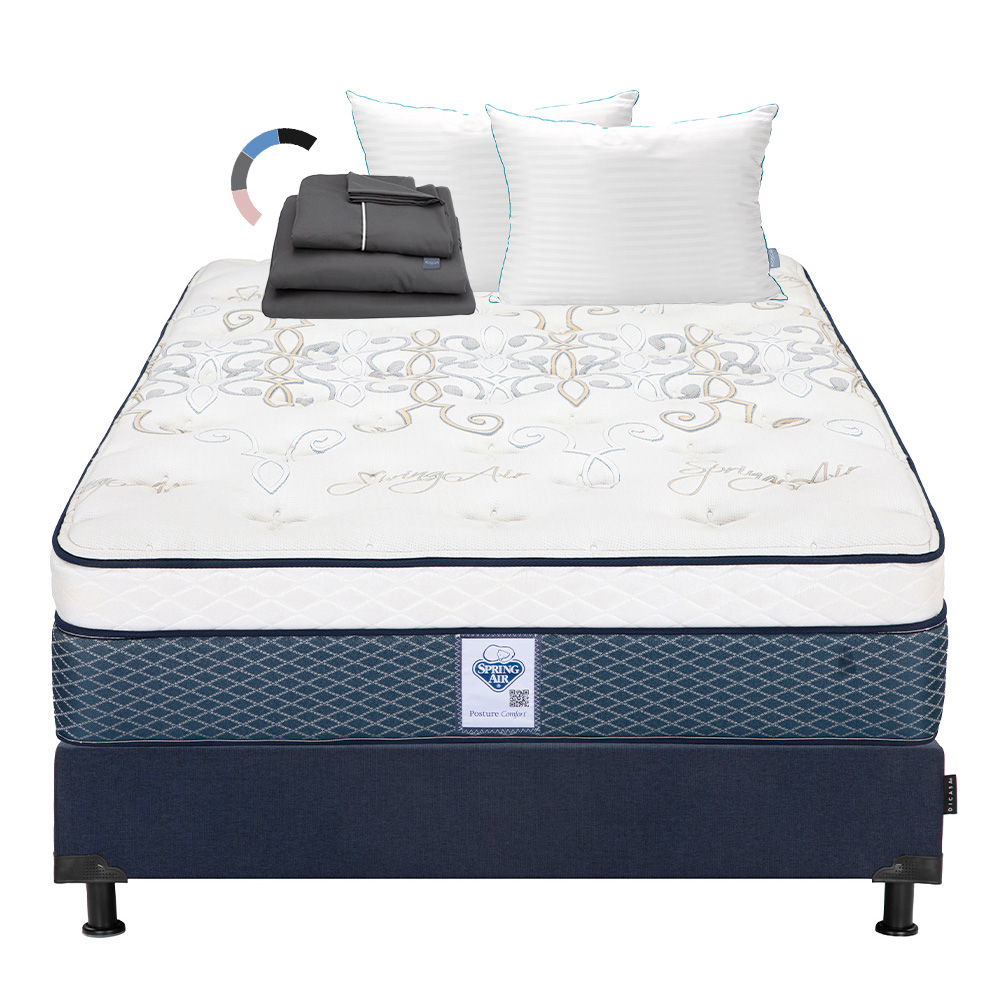 Foto 1 | Colchón Dicasa Cantabria Color Azul Matrimonial + Box + Almohada Royal Twin + Sábanas Royal
