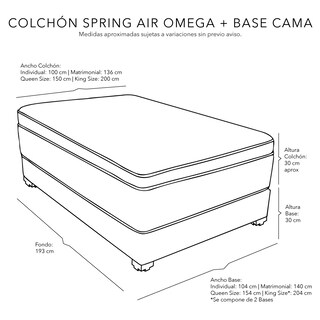 Foto 8 | Colchón Srpring Air Omega Matrimonial + Base Cama Gris Carbon + Protector Cloud + Sábanas Softy + Edredón Homy