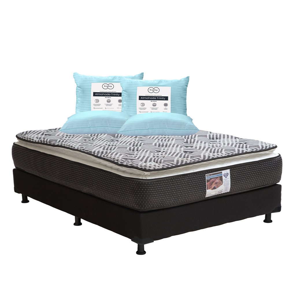 Colchón Spring Air Omega Queen Size + Box Dicasa Color Negro + 2 Almohadas Trinity
