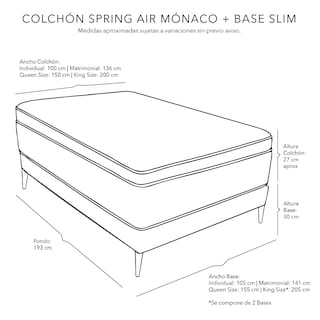 Foto 7 | Colchón Srpring Air Monaco Queen Size + Base Cama Slim Gris Carbon + Protector Cloud + Sábanas Softy + Edredón Homy