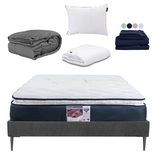 Foto 1 | Colchón Srpring Air Monaco Matrimonial + Base Cama Slim Gris Carbon + Protector Cloud + Sábanas Softy + Edredón Homy