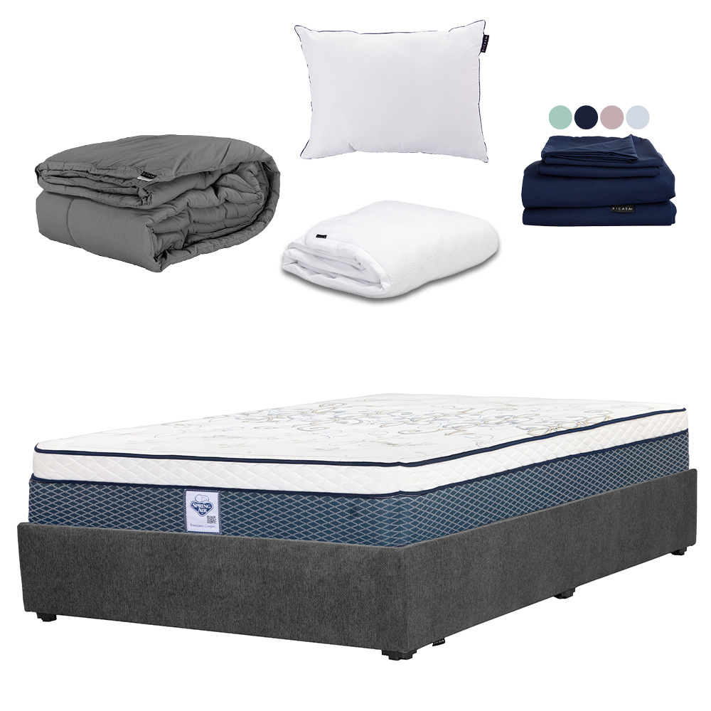 Colchón Dicasa Cantabria Queen Size + Base Cama Gris Carbon + Protector Cloud + Sábanas Softy + Edredón Homy