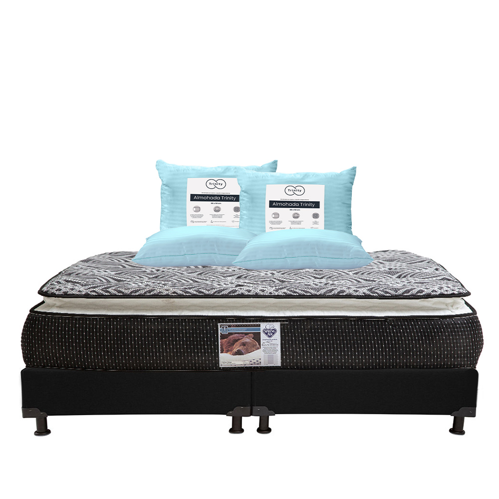 Colchón Spring Air Omega King Size + Box Dicasa Color Negro + 2 Almohadas Trinity