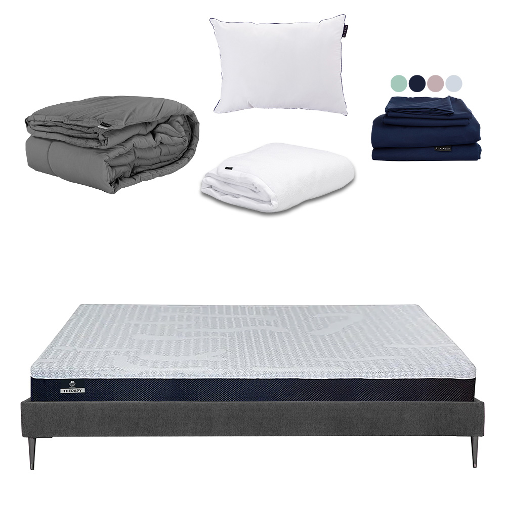 Colchón De Caja Srpring Air Therapy King Size + Base Cama Slim Gris Carbon + Protector Cloud + Sábanas Softy + Edr