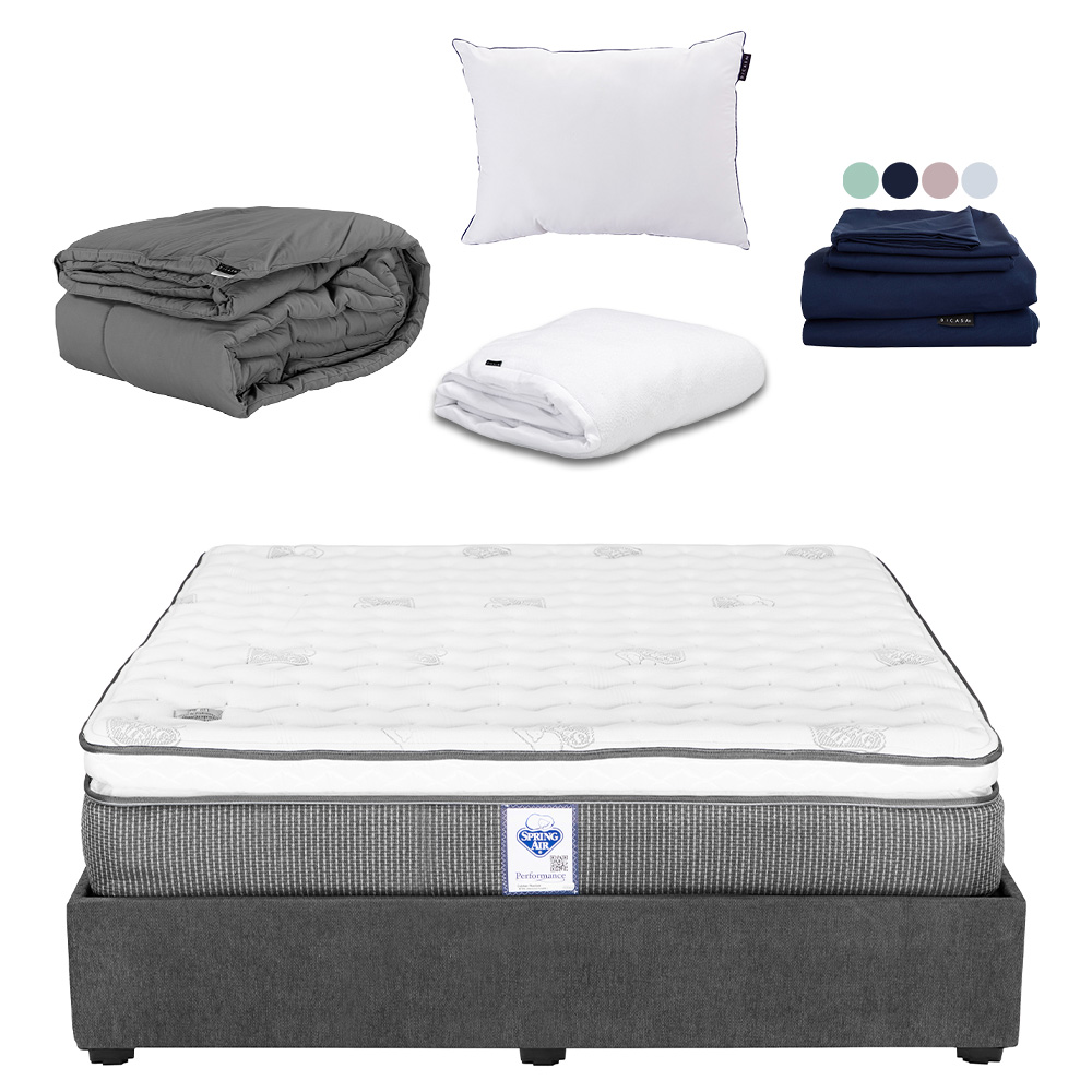 Colchón Srpring Air Phantom King Size + Base Cama Gris Carbon + Protector Cloud + Sábanas Softy + Edredón Homy