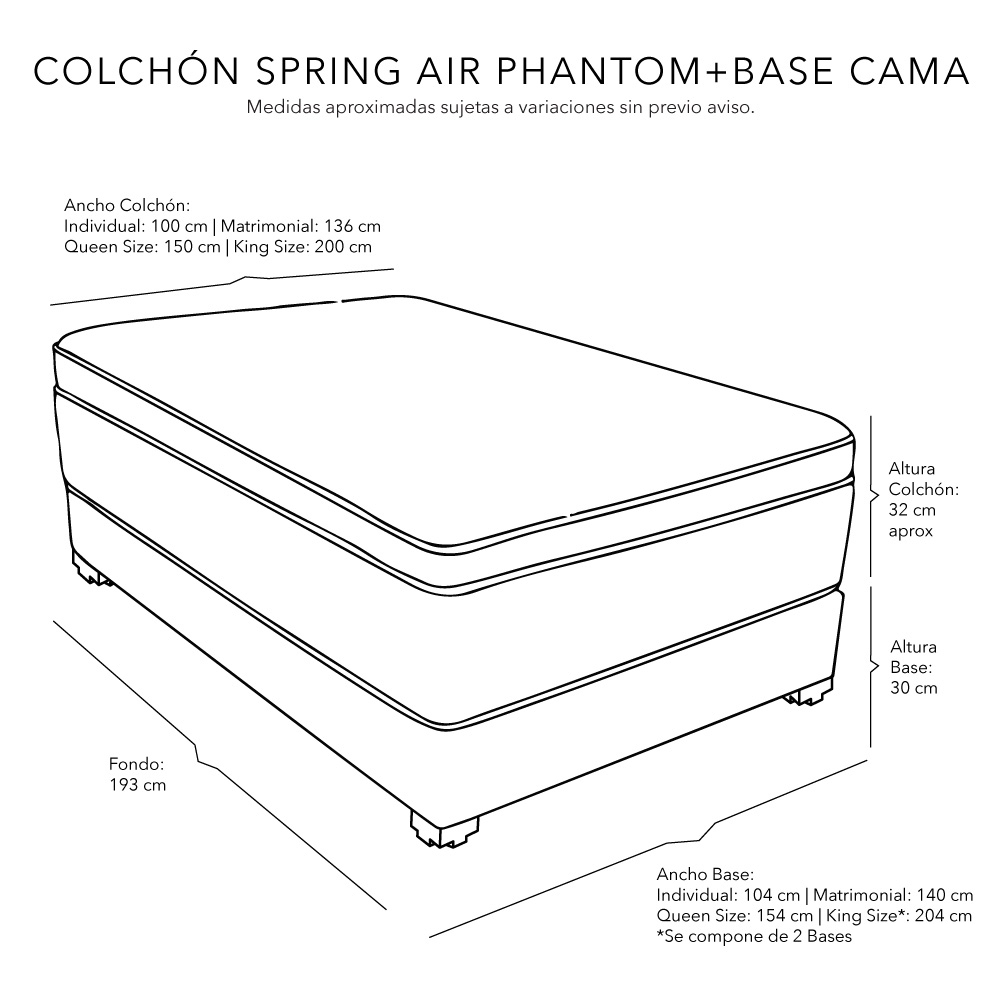 Foto 9 pulgar | Colchón Srpring Air Phantom Queen Size + Base Cama Gris Carbon + Protector Cloud + Sábanas Softy + Edredón Homy