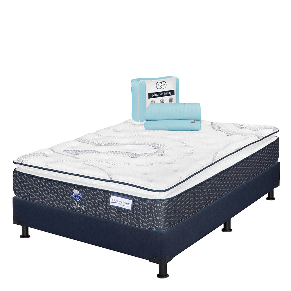 Foto 1 | Colchón Spring Air Dover Queen Size + Box Dicasa Color Azul + Sábanas Trinity
