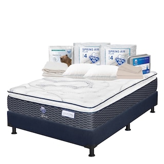 Foto 1 | Colchón Spring Air Dover Queen Size + Box Dicasa Color Azul + 2 Almohadas Osos + Protector Ultra + Sábanas Basic