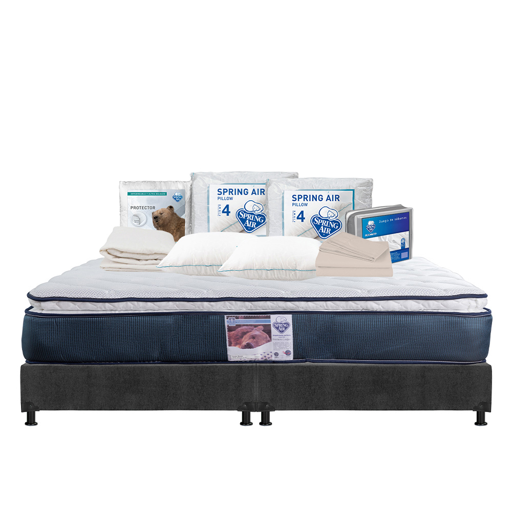 Foto 1 | Colchón Spring Air Mónaco King Size + Box Color Gris + 2 Almohadas Osos + Protector Ultra + Sábanas Basic