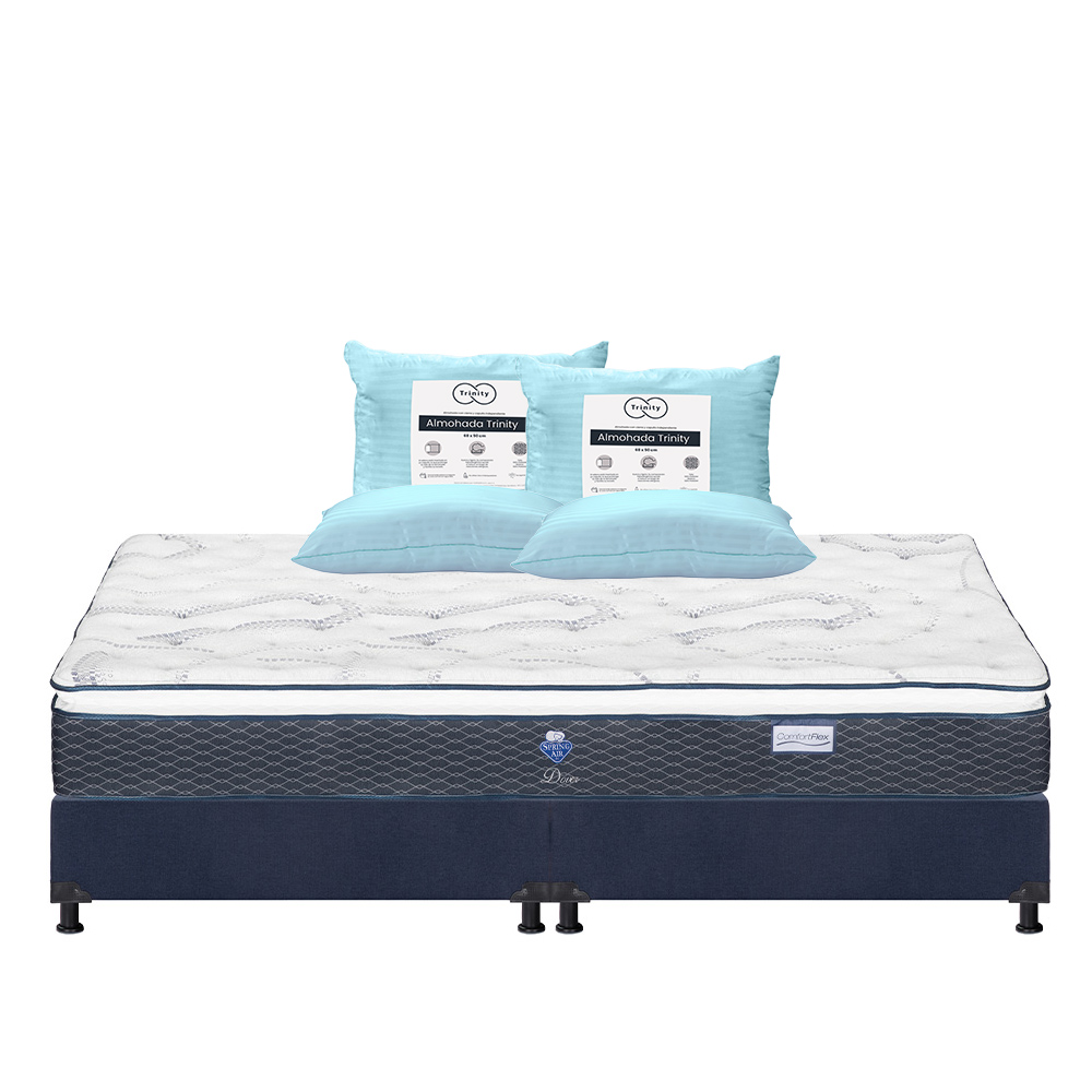 Foto 1 | Colchón Spring Air Dover King Size + Box Dicasa Color Azul + 2 Almohadas Trinity