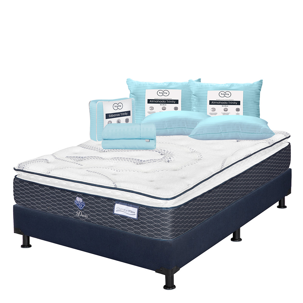 Foto 1 | Colchón Spring Air Dover Queen Size + Box Dicasa Color Azul + 2 Almohadas Trinity + Sábanas Trinity