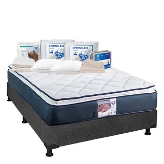 Foto 1 | Colchón Spring Air Mónaco Matrimonial + Box Color Gris + 2 Almohadas Osos + Protector Ultra + Sábanas Basic