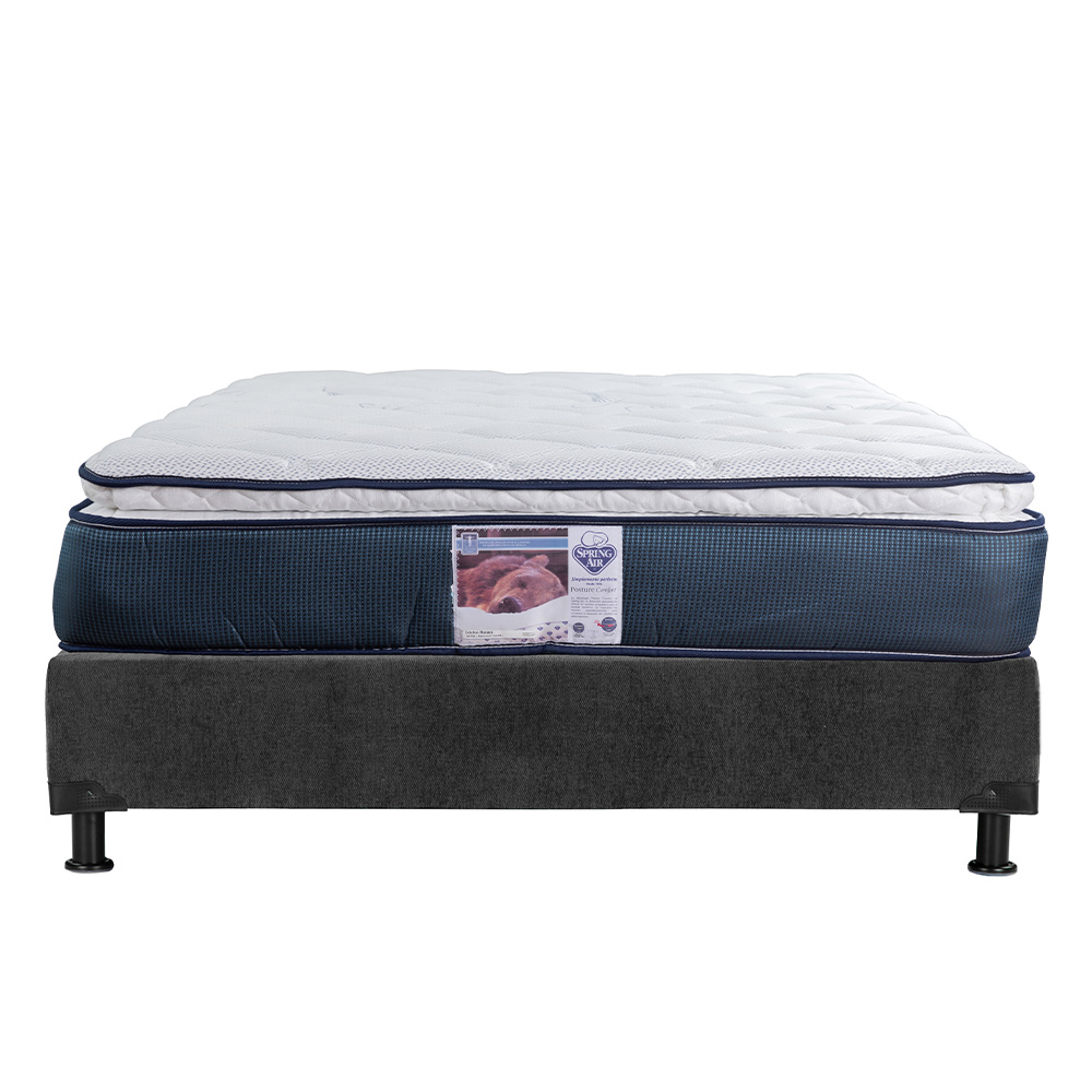 Foto 2 | Colchón Spring Air Mónaco Matrimonial + Box Color Gris + 2 Almohadas Osos + Protector Ultra + Sábanas Basic