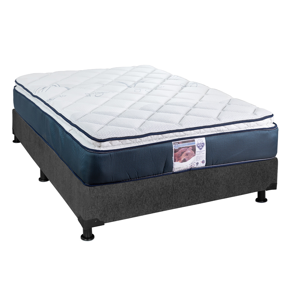Foto 3 | Colchón Spring Air Mónaco Matrimonial + Box Color Gris + 2 Almohadas Osos + Protector Ultra + Sábanas Basic