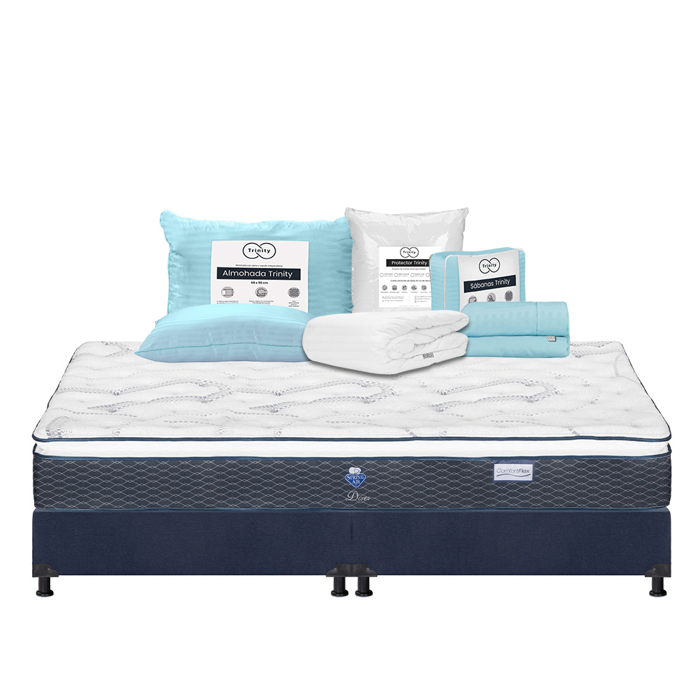 Foto 1 | Colchón Spring Air Dover King Size + Box Dicasa Color Azul + Almohada Trinity + Protector Trinity + Sábanas Trinity