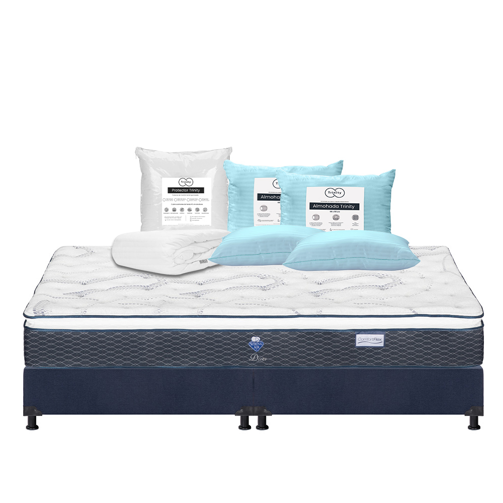 Foto 1 | Colchón Spring Air Dover King Size + Box Dicasa Color Azul + 2 Almohadas Trinity + Protector Trinity