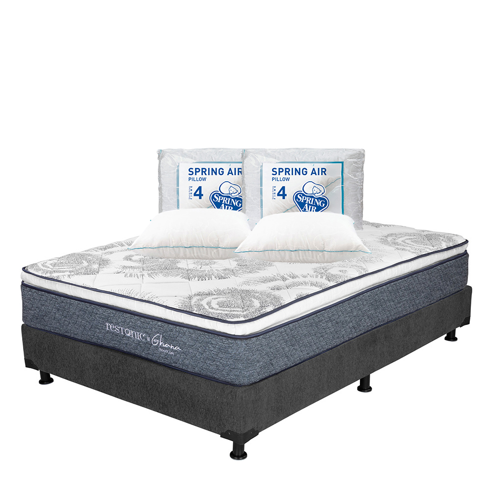 Colchón Restonic Ghana + Box Dicasa Color Gris Individual + 2 Almohadas Osos