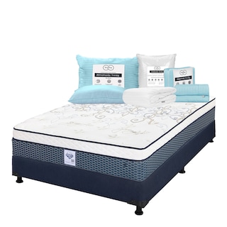 Foto 1 | Colchón Spring Air Cantabria + Box Dicasa Color Azul Matrimonial + Almohada Trinity + Protector Trinity + Sábanas Tri