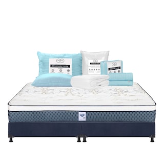 Foto 1 | Colchón Spring Air Cantabria + Box Dicasa Color Azul King Size + Almohada Trinity + Protector Trinity + Sábanas Trinity