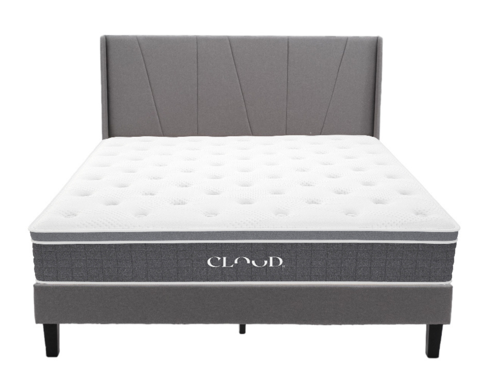 Colchón Queen size + Cama Gris| Set Cloud Pro Cambridge | Cama Completa