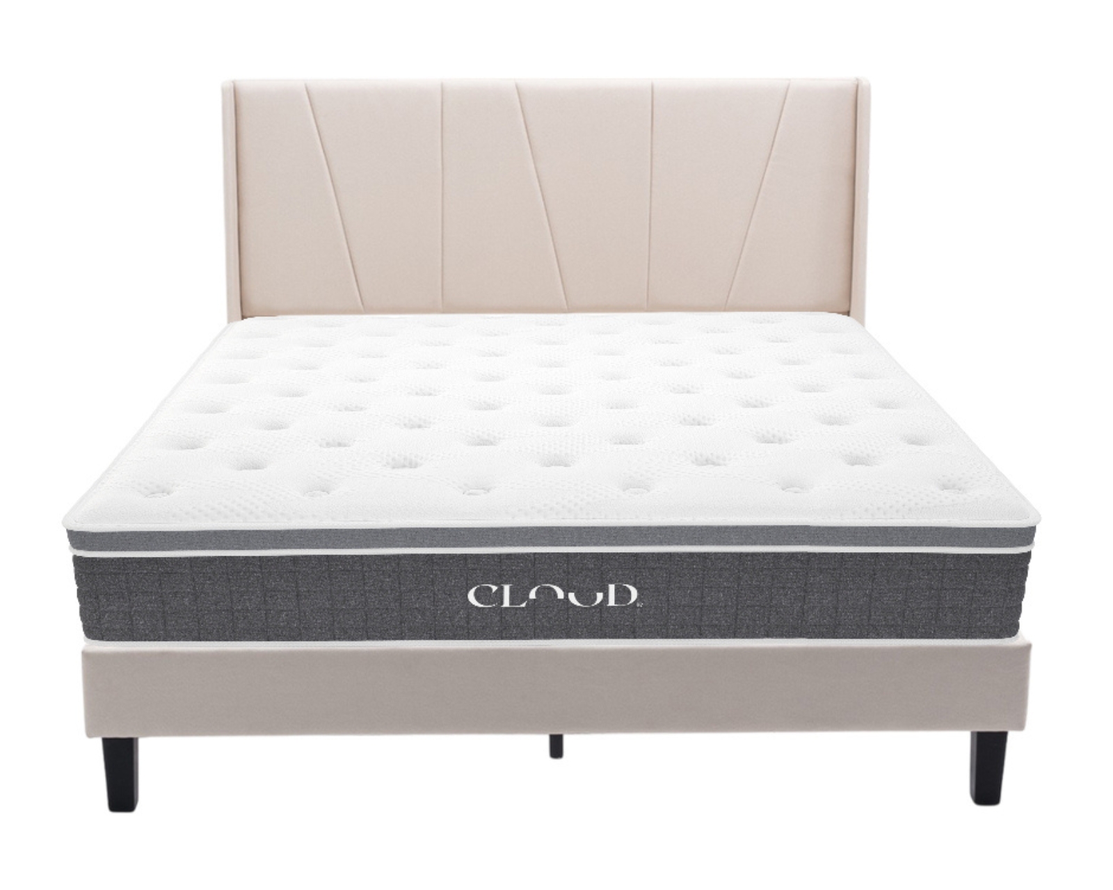 Colchón Matrimonial + Cama Beige | Set Cloud Pro Cambridge | Cama Completa