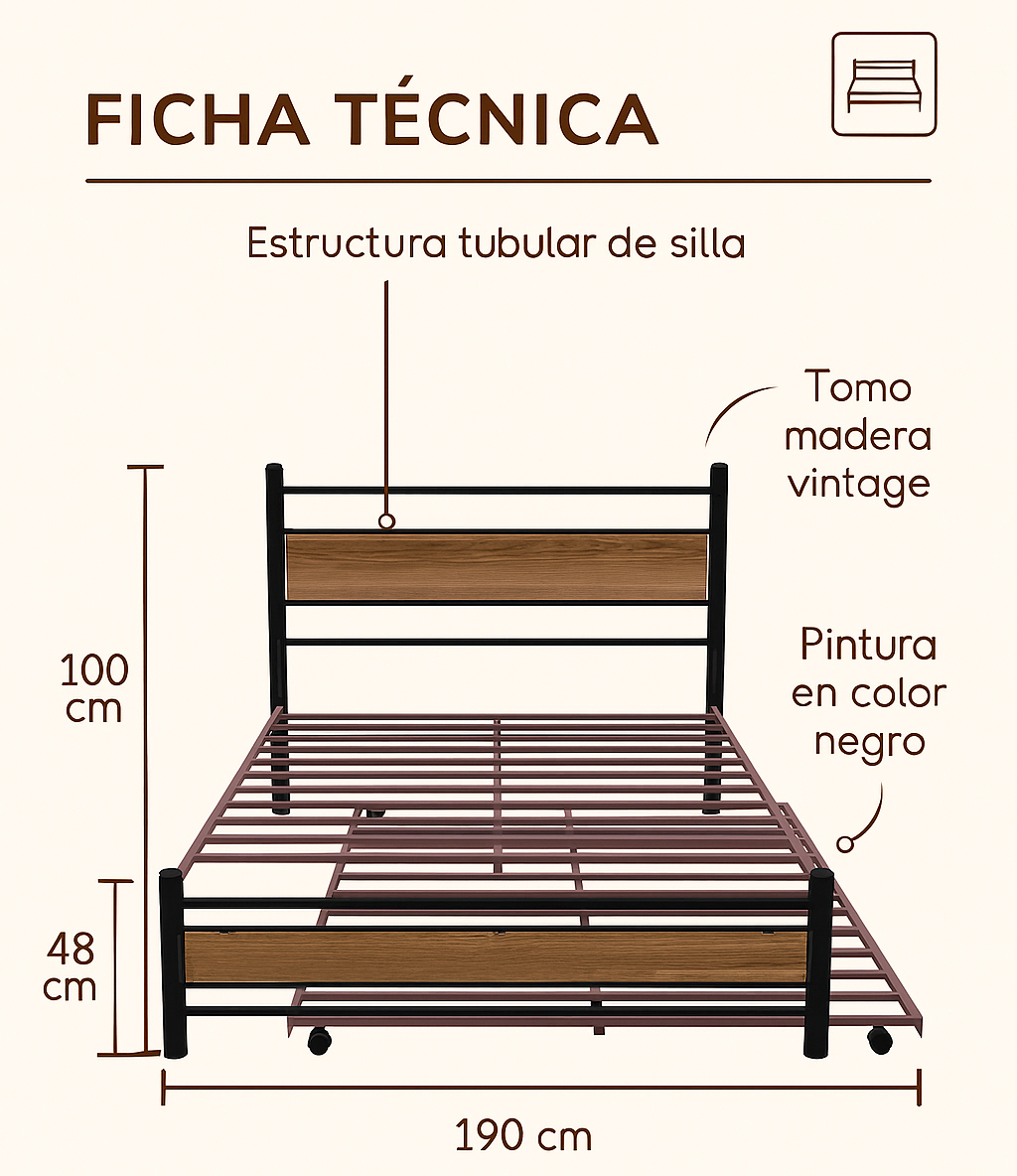 Foto 4 pulgar | Base Individual Metalica Minimalista + Cama Corrediza