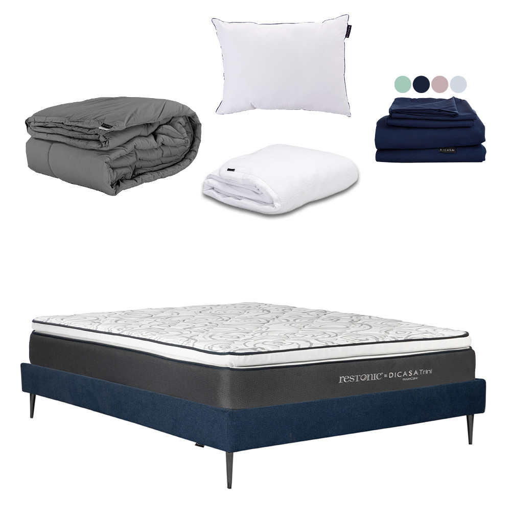 Colchón Dicasa Trini Matrimonial  + Base Cama Slim + Almohada One + Protector Cloud + Sabanas Softy + Edredon Homy
